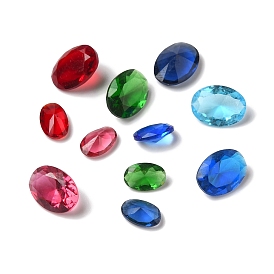 Glass Rhinestone Cabochons, Pointed Back, Faceted, Oval