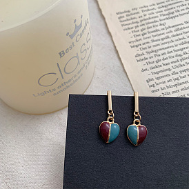 Color matching love drop oil design retro earrings red and blue color contrast simple color strip earrings female earrings
