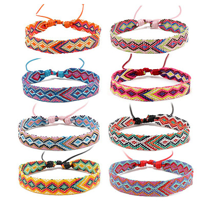 Cotton Braided Rhombus Cord Bracelet with Wax Ropes, Ethnic Tribal Adjustable Bracelet for Women