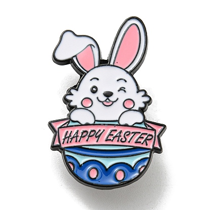 Easter Rabbit Egg Flower Enamel Pins, Lovely Bunny Badge, Black Alloy Brooch for Backpack Clothes