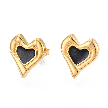 Сердце 304 серьги-гвоздики из нержавеющей стали с эмалью, ионное покрытие (ip), реальный 18 k позолоченный