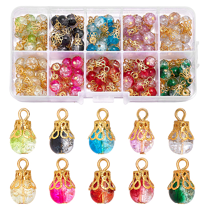 100шт 10 цветные подвески из сплава стекла, круглые, с золотой железной петлей