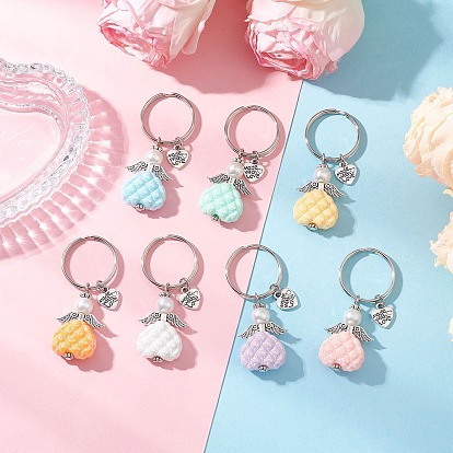 Акриловый брелок, со сплавочной фурнитурой, железа отделились брелоки, сердце и крылья, ангел