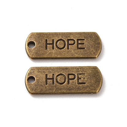Tibetischen Stil Legierung Rechteck Anhänger, inspirierende Nachrichtenanhänger, mit Wort Hoffnung, cadmiumfrei und bleifrei, 8x21x2 mm, Bohrung: 2 mm, ca. 545 Stk. / 1000 g