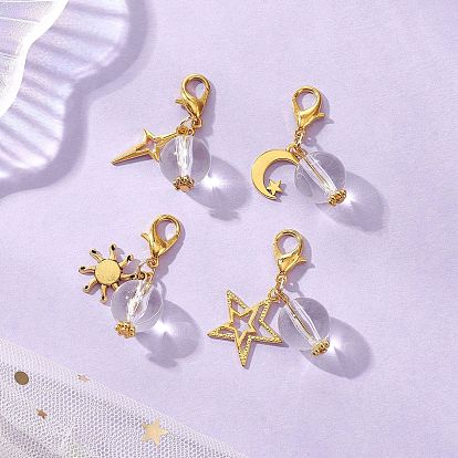 Акриловые круглые бусины и подвесные украшения из сплава, Застежки-когти из цинкового сплава, подвески для украшений сумок, звезда & луна и солнце