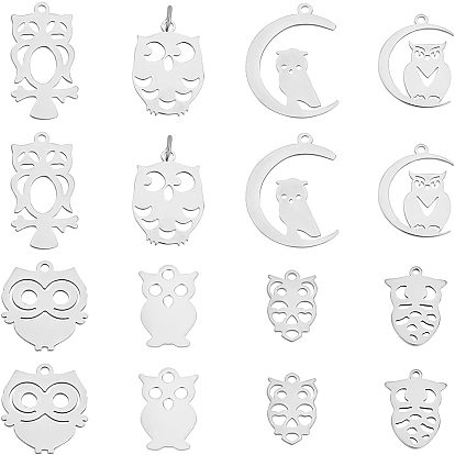 32 pcs 8 style 201 pendentifs en acier inoxydable, chouette