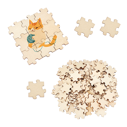 100Pcs Natural Wood Cabochons, Puzzle