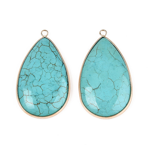 Подвески-капли из окрашенной синтетической бирюзы, с золотым латунным краем