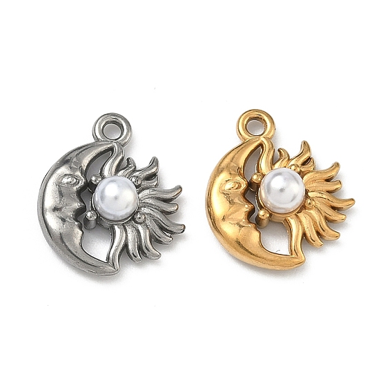 304 подвески из нержавеющей стали, амулет луны и солнца, с абс пластмассовыми жемчужными бисером