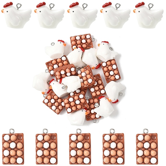 10 шт 2 стили подвески из непрозрачной смолы, с платиновыми железными петлями, подвески в виде яйца и цыпленка
