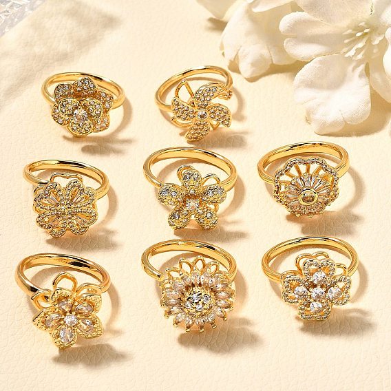 Вращающееся кольцо на палец с цветком для женщин, без кадмия, без никеля и без свинца, латунные кольца-спиннеры с микро-паве и прозрачным кубическим цирконием