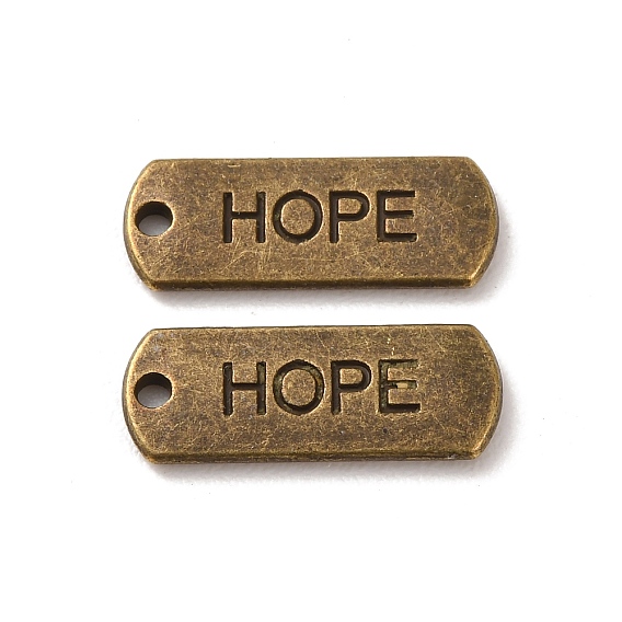 Tibetan Style Alloy Rectangle Pendants, Inspirational Message Pendants, with Word Hope, Cadmium Free & Lead Free, 8x21x2mm, Hole: 2mm, about 545pcs/1000g