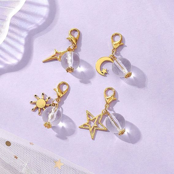 Акриловые круглые бусины и подвесные украшения из сплава, Застежки-когти из цинкового сплава, подвески для украшений сумок, звезда & луна и солнце