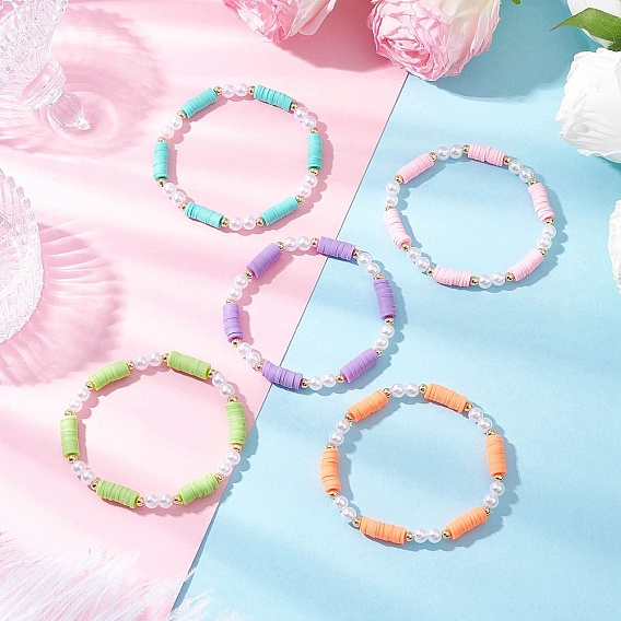 Браслеты из бисера ручной работы из полимерной глины, с абс пластмассовыми жемчужными бисером