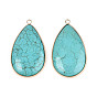 Подвески-капли из окрашенной синтетической бирюзы, с золотым латунным краем