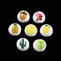 Summer Theme Printed Wooden Beads, Round with Acorn/Flamingo/Cactus/Leaf/Pineapple/Lemon Pattern