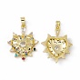 Brass Micro Pave Cubic Zirconia Pendants, with Glass Rhinestone, Real 18K Gold Plated, Bumpy Heart Charm