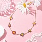 Alloy Enamel Flower Links Chain Necklaces for Women,  Brass Cable Chain Necklaces