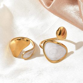 304 открытые кольца-манжеты из нержавеющей стали для женщин, с эмалью, белые