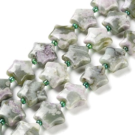 Natural Peace Jade Beads Strands, with Seed Beads, Puffed Star