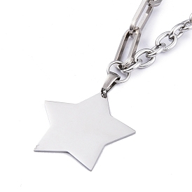 304 Stainless Steel Pendant Necklaces, with Paperclip Chains & Cable Chains, Star