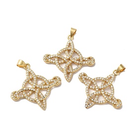 Rack Plating Brass Pave Cubic Zirconia Pendants, Lead Free & Cadmium Free, Real 18K Gold Plated, Long-Lasting Plated, Rhombus Charm