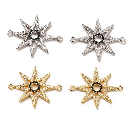 925 Sterling Silver Connector Charms, with Clear & Black Cubic Zirconia, Star with 925 Stamp