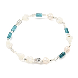 Bracelets extensibles en pierres précieuses teintes naturelles, colonne, bracelets en perles naturelles et coquillages de trocas pour femmes