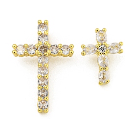 Rack Plating Brass Micro Pave Cubic Zirconia Pendants, Long-Lasting Plated, Lead Free & Cadmium Free, Cross