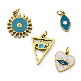 Ion Plating(IP) 304 Stainless Steel Enamel Charms, with Jump Ring, Manual Polishing, Real 18K Gold Plated, Eye