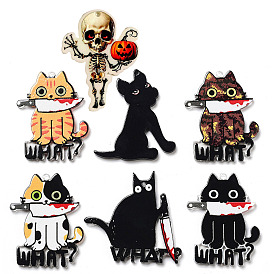 Halloween Theme Opaque Acrylic Pendants, Cat/Dog/Skeleton