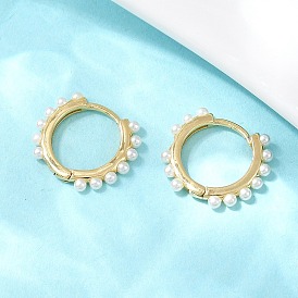 Круглые серьги-кольца из латуни и АБС-пластика с имитацией жемчуга., без кадмия и без свинца, долговечный, стойки покрытие