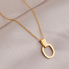 Titanium Steel Oval Pendant Necklace with Cable Chains