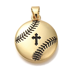 Rack Plating Brass Pendants, Cadmium Free & Lead Free, Long-Lasting Plated, Flat Round, Baseball Charms