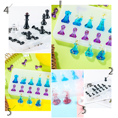 Silicone Chess Shaped Mold Kits, Resin Jewelry Making, Include Wooden Craft Sticks, Sequins/Paillettes, Measuring Cup & 304 Stainless Steel Beading Tweezers