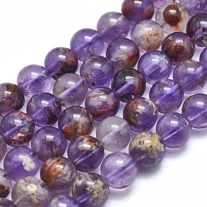 Natural Purple Lodolite Quartz/Purple Phantom Quartz Beads Strands, Round