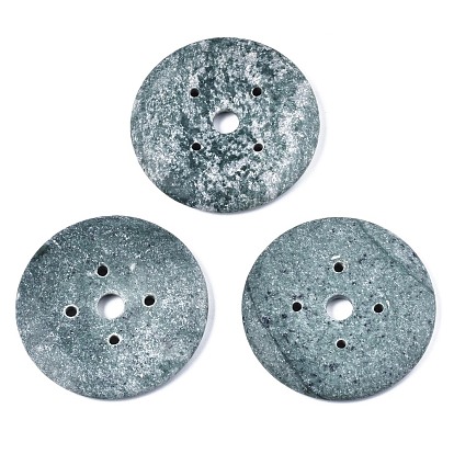 Natural Green Spot Jasper Big Pendants, Donut/Pi Disc