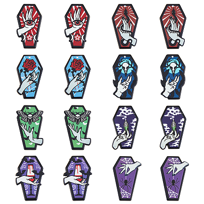 16шт 8 стили непрозрачные акриловые подвески с принтом, для Хэллоуина, гроб с оберегом на руку вампира, глаз/кубок/череп/роза/бабочка/змея/паук/флакон духов