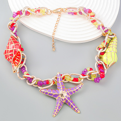 Fashion Beach Ocean Style Alloy Seashell Starfish Necklace Women Vintage Hip-hop Accessory