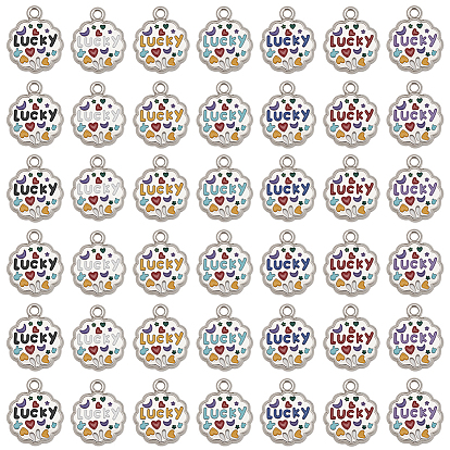 42 шт 7 цвета сплава эмаль подвески, цветок со словом повезло