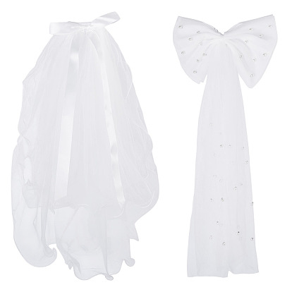 2 шт. 2 стили полиэстеровые свадебные фаты, с металлической расческой, бантом