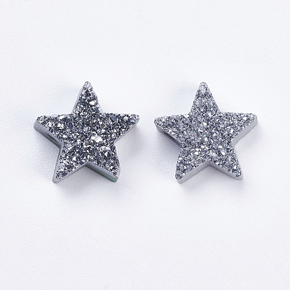 Electroplate Natural Druzy Agate Beads, Dyed, Star