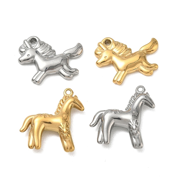 Pendentifs en acier inoxydable, breloques licorne/cheval