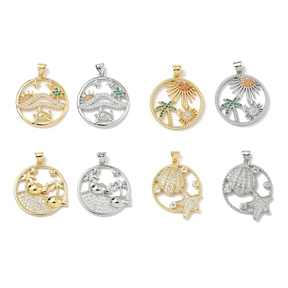 Латунные микро проложить кубического циркония подвески, плоско-круглые, настоящее 18k позолоченное/