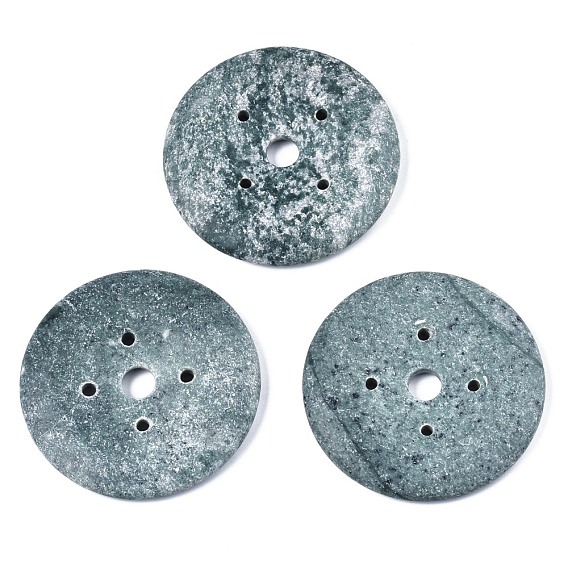 Natural Green Spot Jasper Big Pendants, Donut/Pi Disc