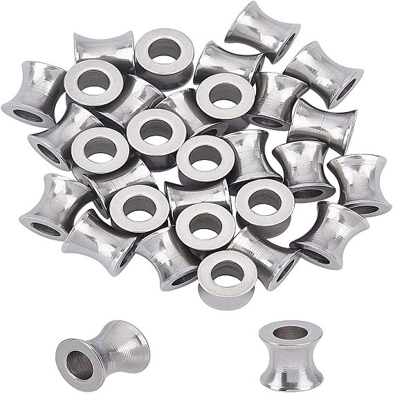 32шт. 2 цвета 304 европейские бусины из нержавеющей стали, бусины с большим отверстием, колонка