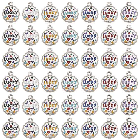 42 шт 7 цвета сплава эмаль подвески, цветок со словом повезло