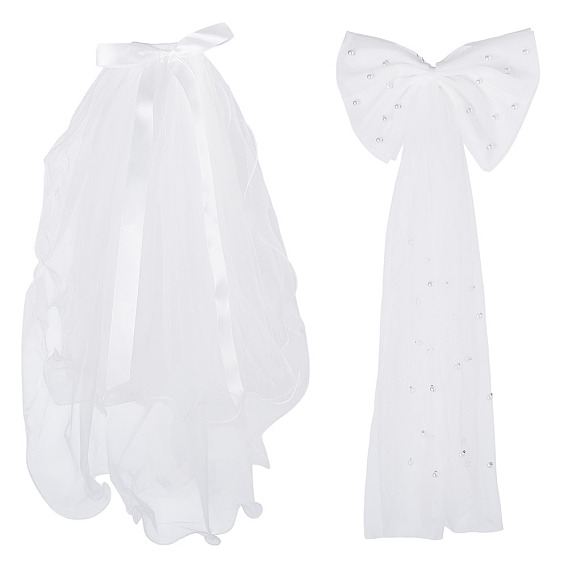 2 шт. 2 стили полиэстеровые свадебные фаты, с металлической расческой, бантом