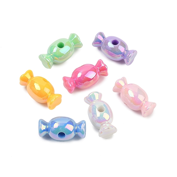 Непрозрачные акриловые бусины с УФ-покрытием, радужный, конфеты