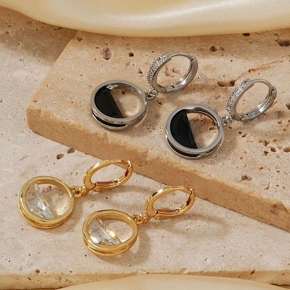 Модные женские серьги-кольца из латуни с кубическим цирконием, простые и универсальные украшения из сережек